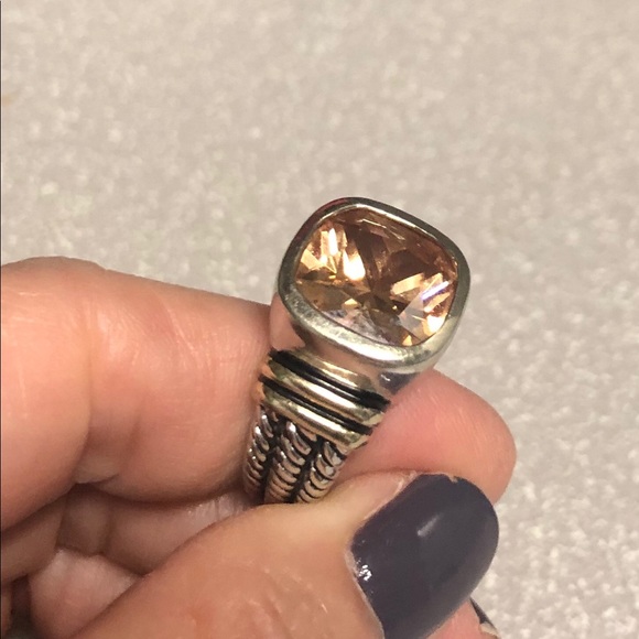 Sterling and gold cable, Amber ring. Sz 8 - Picture 3 of 8